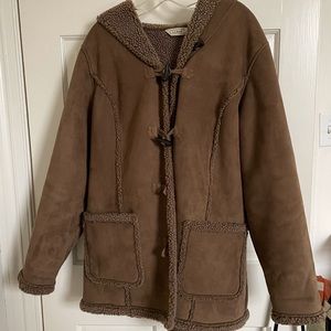 L.L. Bean Faux Suede Shearling Lined Hooded Coat - image 1